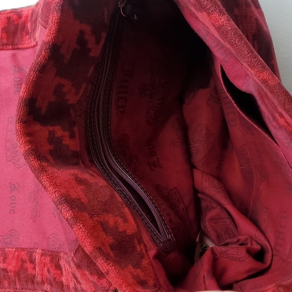 Juicy Couture Vintage Y2K Red Maroon Velvet Houndstooth Messenger Bag Purse - Picture 7 of 9